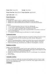 English Worksheet: Science Fair Bacteria Project