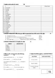 English worksheet: Vocabulary and word formation