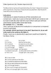 English worksheet: comparing appartments