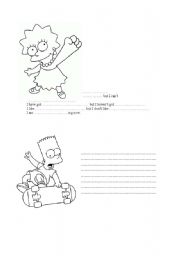 English worksheet: Writing about the Simpsons (Elementary Level) Very guided