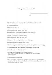 English worksheet: Can you follow instructions