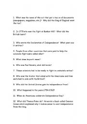 English worksheets: The American Revolution
