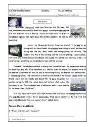 English Worksheet: Community helpers. Reading comprehension test. The storm.