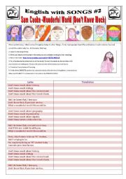 ENGLISH WITH SONGS #2# - (3 pages) - SAM COOKE - WONDERFUL WORLD (DONT KNOW MUCH) with 10 activities + 1 extra Activity about Biographies