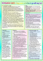 100 READING GAMES - POSTER + Timesavers + Hippo Report + Suggestions + BW + tons of LINKS - ((11_PAGES)) - A1-C2 level