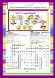 THE SIMPSONS FAMILY TREE / CROSSWORDS-  21 SENTENCES with ANSWER KEY