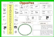 English Worksheet: OPPOSITE  ADJECTIVES  3 pages - 6 activities (for beginners) - editable