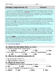 Story of The Titanic. A reading comprehension test plus vocab, grammar and parallel writing.