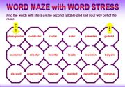 English Worksheet: WORD STRESS word maze - stress on second syllable