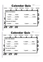 English Worksheet: Calendar Quiz