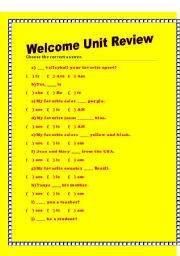 English worksheet: Review on verb BE, POSESSIVE ,NUMBERS, and TIME,