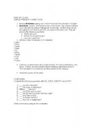 English worksheet: Simple Present + Directions