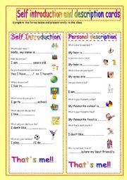 self introduction and description cards