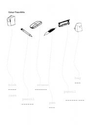 English Worksheet: tracing classroom objects