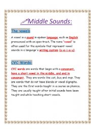 English worksheet: middle sounds mixed exercise