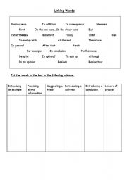 English Worksheet: Linking words