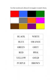 English worksheet: matching colours and their names