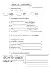 English worksheet: Present Simple Test