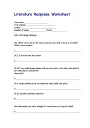 English Worksheet: Literature Response Worksheet