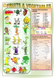 English Worksheet: FRUITS & VEGETABLES ( and present continuous) 