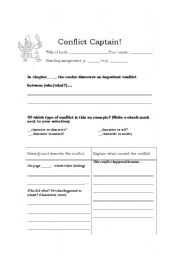 English Worksheet: Conflict Captain (Literature Circles role sheet for identifying and analyzing conflict and resolution-middle grades)