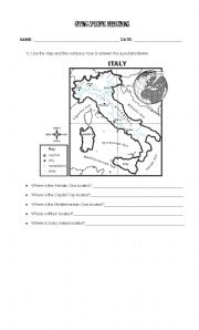 English worksheet: Giving directions: Use the compass rose