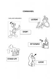 English Worksheet: Commands: listen, look, sit down, stand up, stop