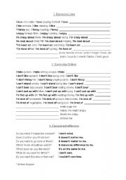 English Worksheet: What I like and dislike