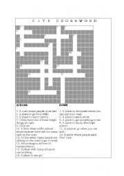 English Worksheet: City Crossword