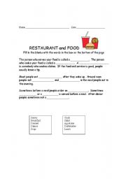 English Worksheet: Menu Lesson Cloze