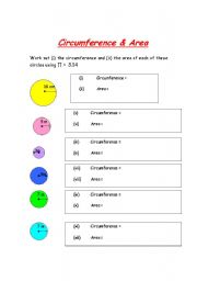 English Worksheet: Circumference and Area