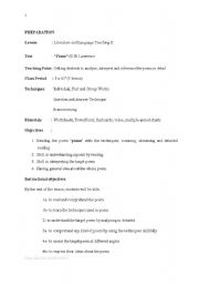 English Worksheet: piano poetry lesson report