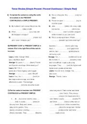 English Worksheet: Tense Review (Simple Present - Present Continuous - Simple Past)