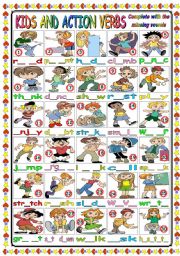 CUTE KIDS AND ACTION VERBS (B&W VERSION+KEY INCLUDED)