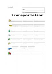English worksheet: Means of  transports trace
