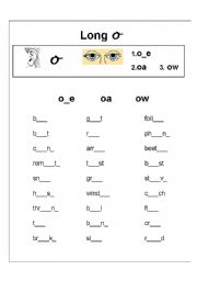 Long vowel sound o spelling exercise
