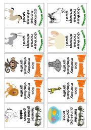 English Worksheet: Animals - card game (1 of 3)