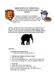 English worksheet: descriptive writing - safari park