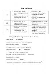 In/At/On Preposition Worksheet