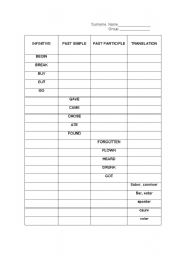 English worksheet: Irregular