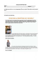 English Worksheet: Test about teens who drop out school and start working