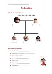 English Worksheet: The Incredibles - family tree