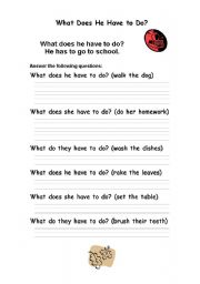 English Worksheet: What Does He Have To Do?