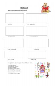 English Worksheet: School supplies