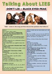 SONG ACTIVITY - Dont Lie (Black Eyed Peas) - Talking about Lies