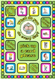What do you do every day?. Daily routines board game + cards + instructions. Fully editable.