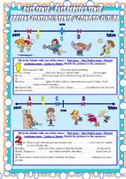 Tenses&Timelines (past/past perfect/present continuous/going to future) 5PAGES B&W answer key included