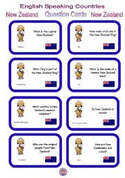    	English Speaking Countries - Question cards 7 - New Zealand