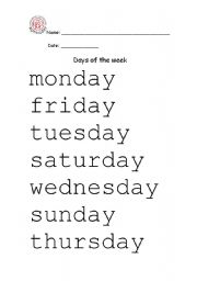 English Worksheet: days of the week 