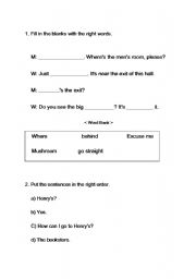 English worksheet: giving direction worksheet